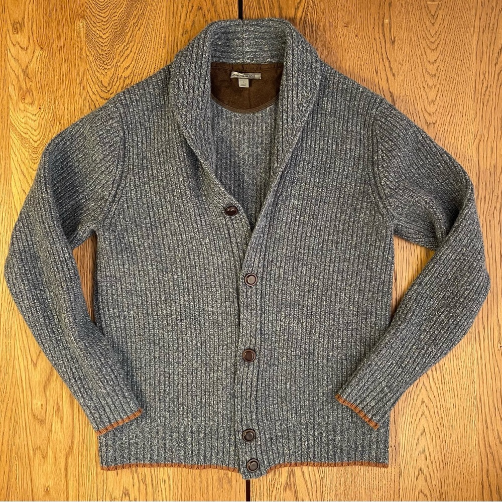 Johnston & Murphy Men's Lamb's Wool Blend Button Up Cardigan Sweater